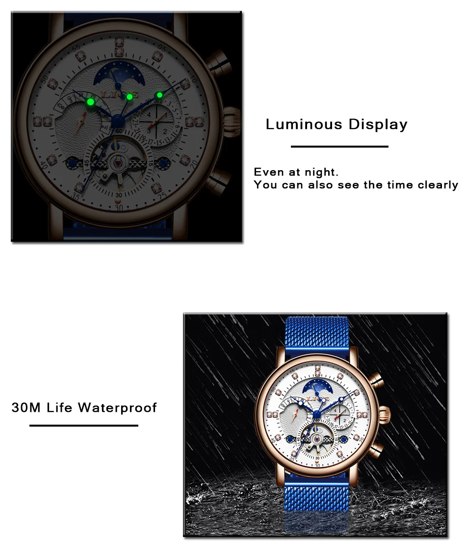 LIGE, подарок, мужские часы, брендовые, Роскошные, модные, Tourbillon, автоматические механические часы, мужские часы из нержавеющей стали, Relogio Masculino