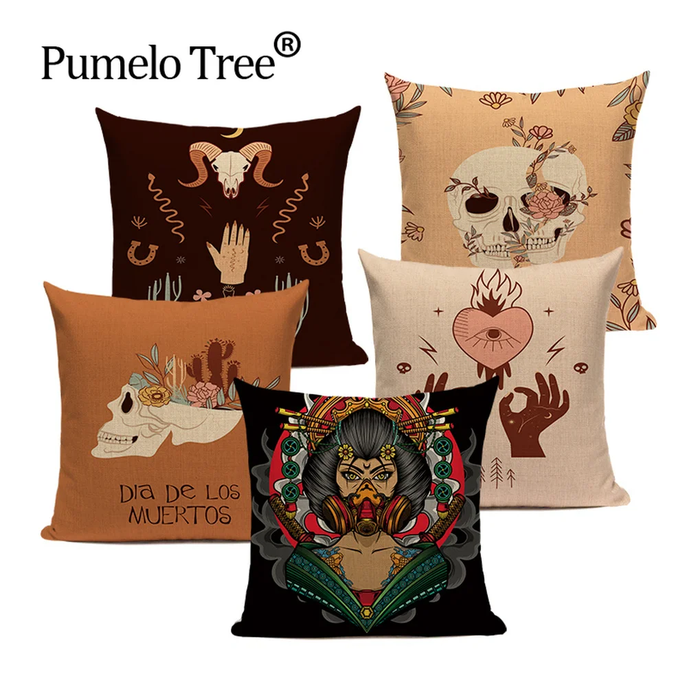Abstract Skull  Cushion Cover Mexican Skull Decor Throw Pillows Cases Ghost Portrait Car Sofa Home Decorative Pillow Case Cojin