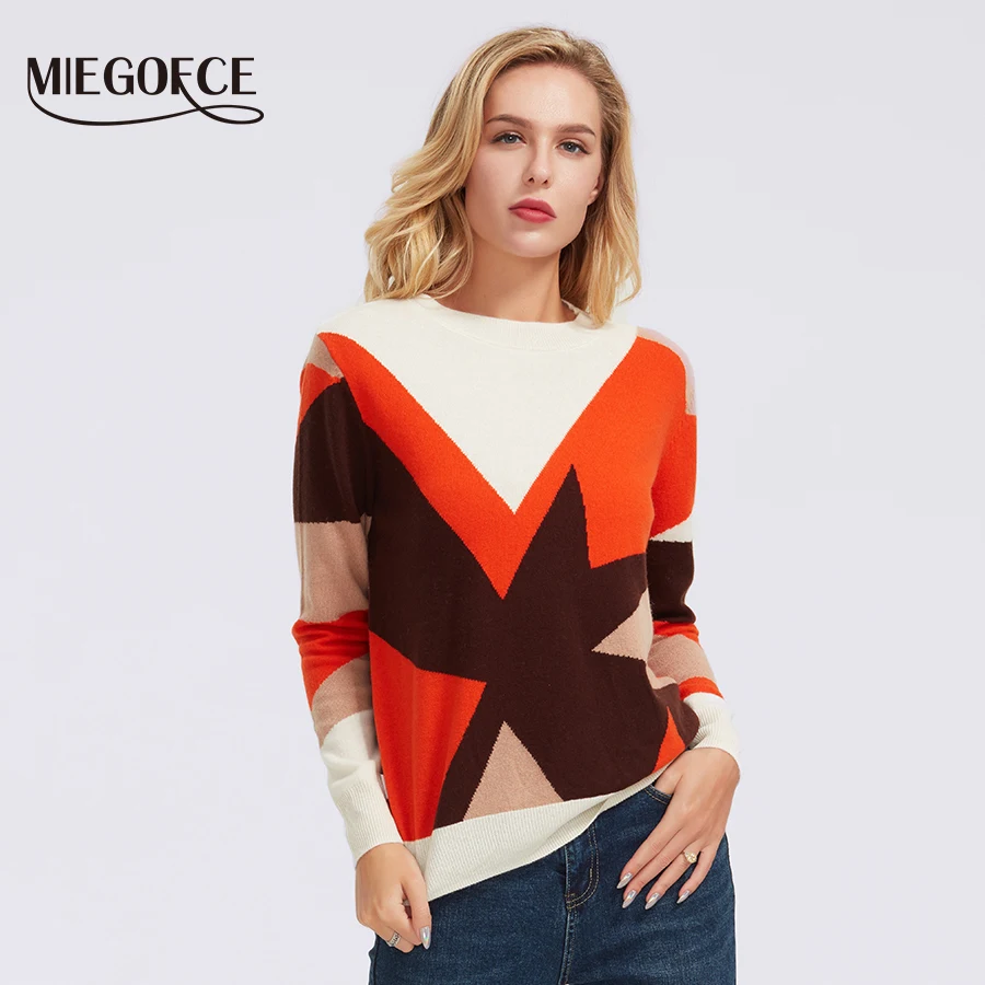 MIEGOFCE 2019 round neck for women casual knitted winter loose-style sweaters jumper women's patchwork pullovers chic blouses | Женская