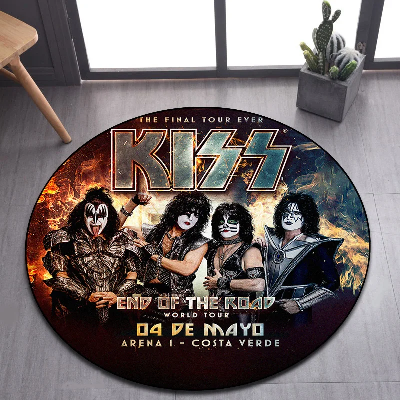 

Тяжелый металлический круглый фланелевый ковер рок-певица, ретро 3D ковер Kiss, интерьер, домашний декор, напольный коврик