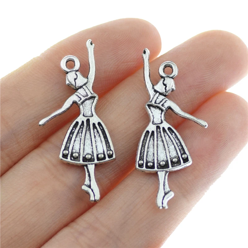 

15 шт. 32x14 мм старинное серебро балетные костюмы для танцев Подвески девушки Танцы Кулоны из нержавеющей стали для самостоятельного изготовл...
