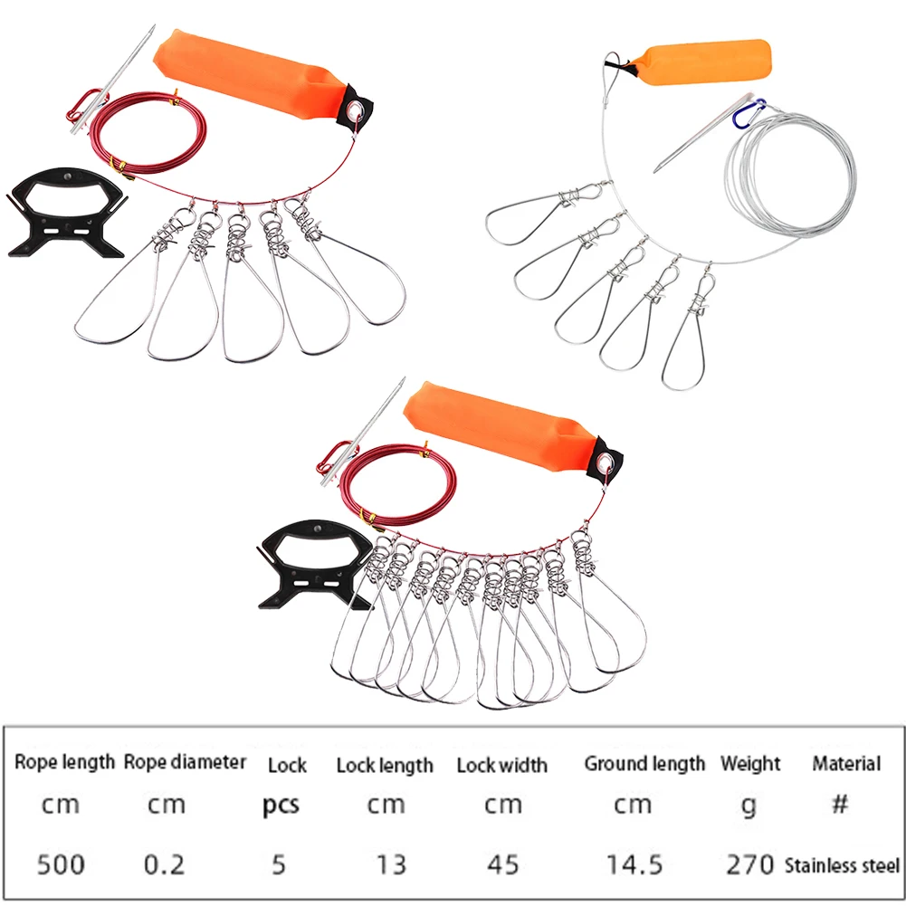 

5/10m 360 Degree Rotate Fish Lock Live Fish Device Large Spring Buckle Through Fishing Device Luya Pliers Stainless Steel Tackle