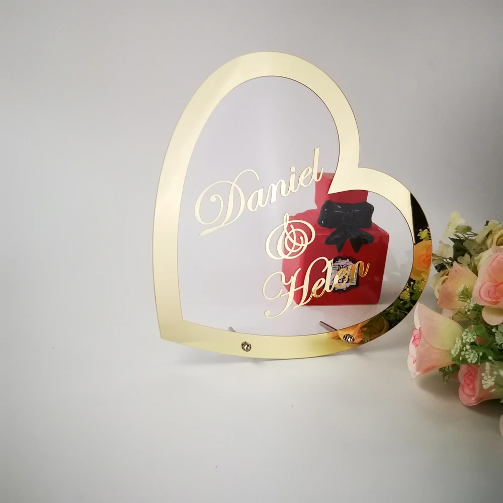 Сердце на заказ свадебное имя зеркальная рамка акриловая наклейка Babyshower слово