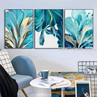 Настенная картина на холсте абстрактные синие листья современные плакаты и принты картина для дома спальни гостиной Декор (без рамки)