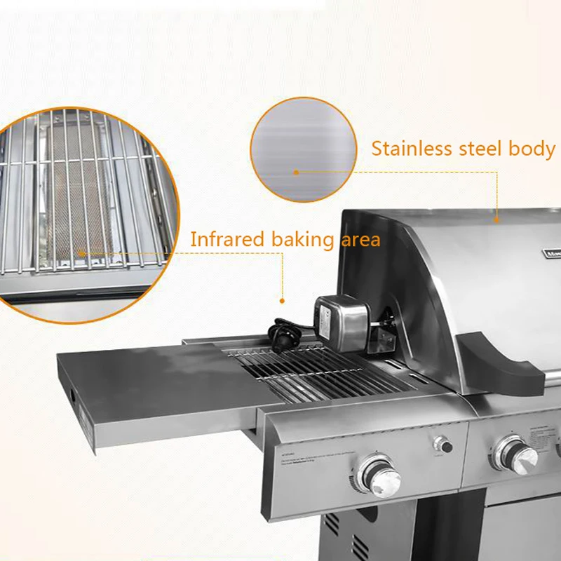 

Gas Grill Stainless Steel Villa Courtyard Garden Large Home Outdoor Barbecue Controllable Temperature With Infrared Baking Tube