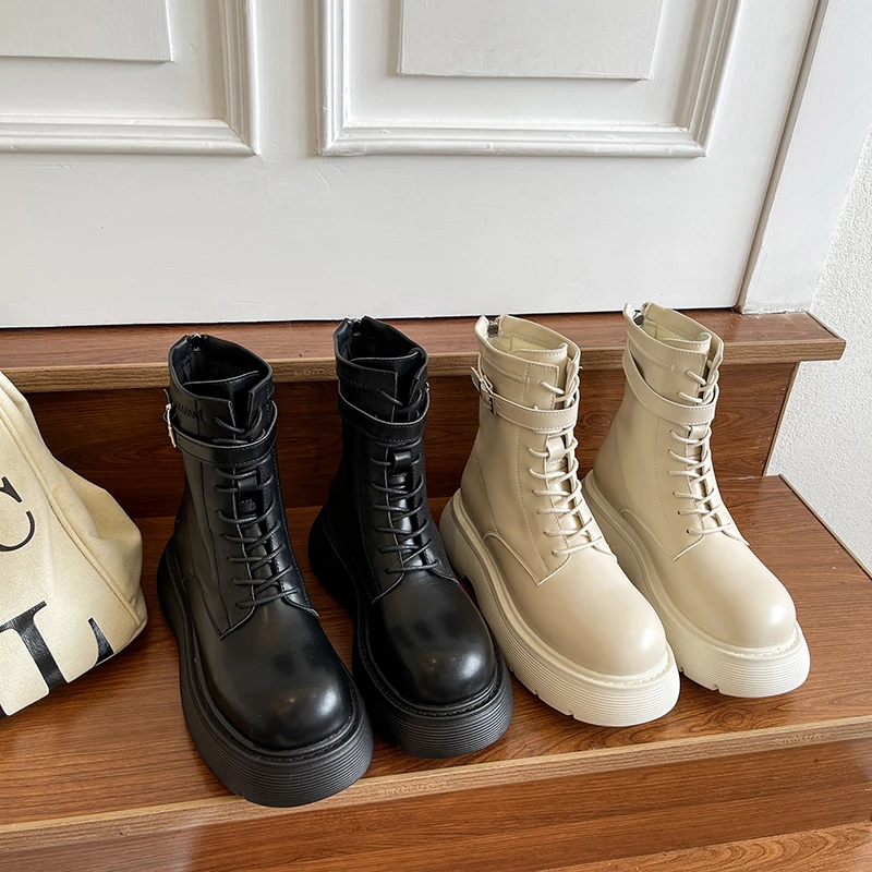 

2021 Fashion Ankle Boots for Women Winter Platform Boots Chunky Women's Genuine Boots Woman Shoes Black Boots Women