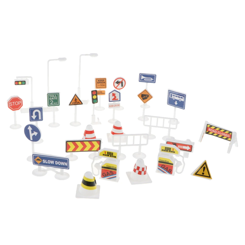 

28 Sets of English Road Signs Traffic Signs Playset Pretend Play Toys