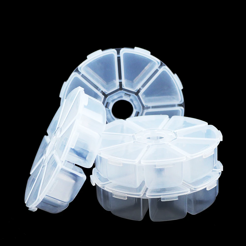 

Adjustable 8 Slots Round Pill Boxes Compartment Plastic Jewelry Storage Case Container for Organizer Beads Earrings Rings