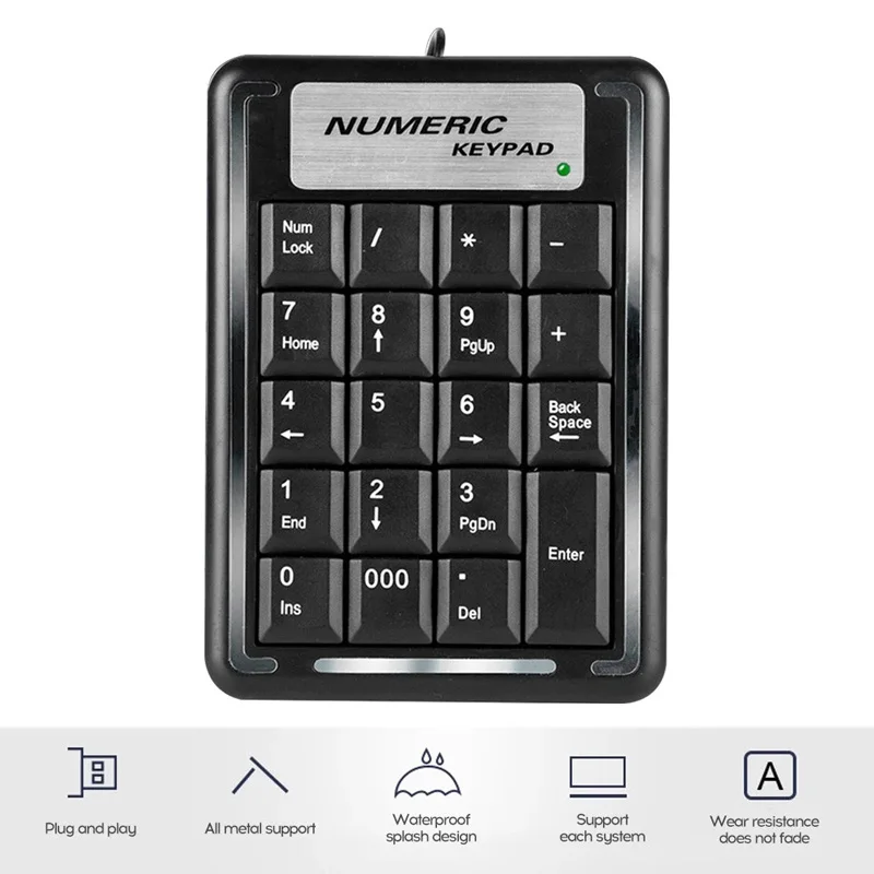 

Wired Digital keypad Mini Slim USB 19Keys 000 Numeric keypad for accounting bank securities Android Windows10/8/7/Vista/XP