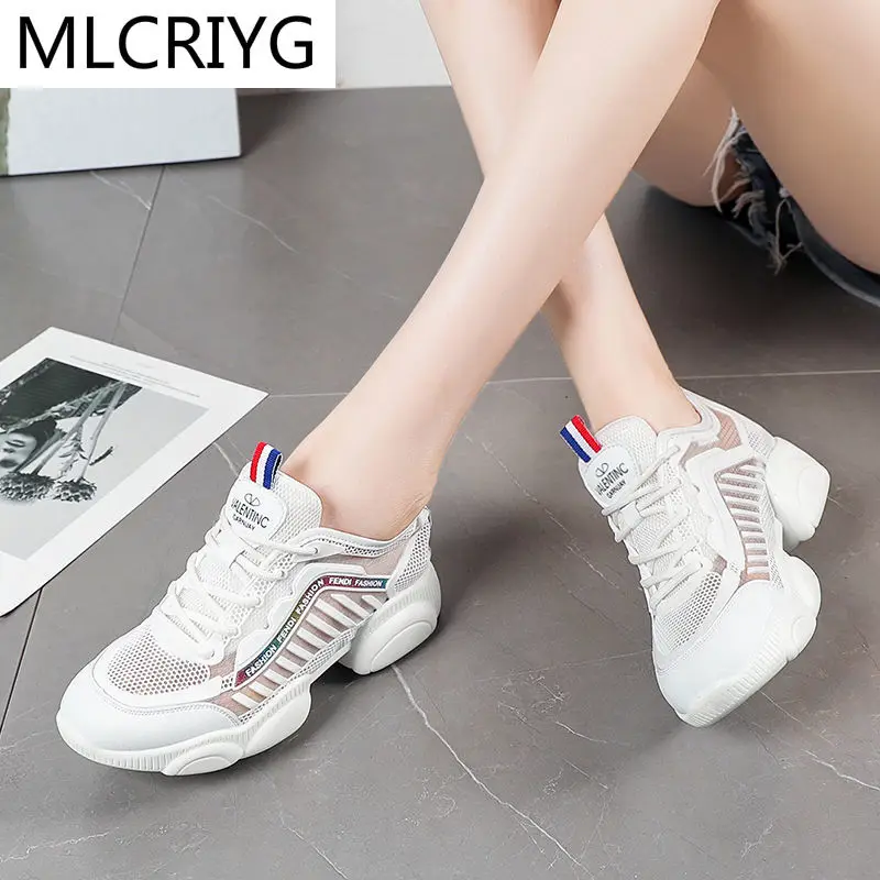 

2021 Spring New Women's Color-blocking Mesh Breathable Sneakers Fashion Women's Shoes Lace-up Comfortable Shallow Casual Shoes