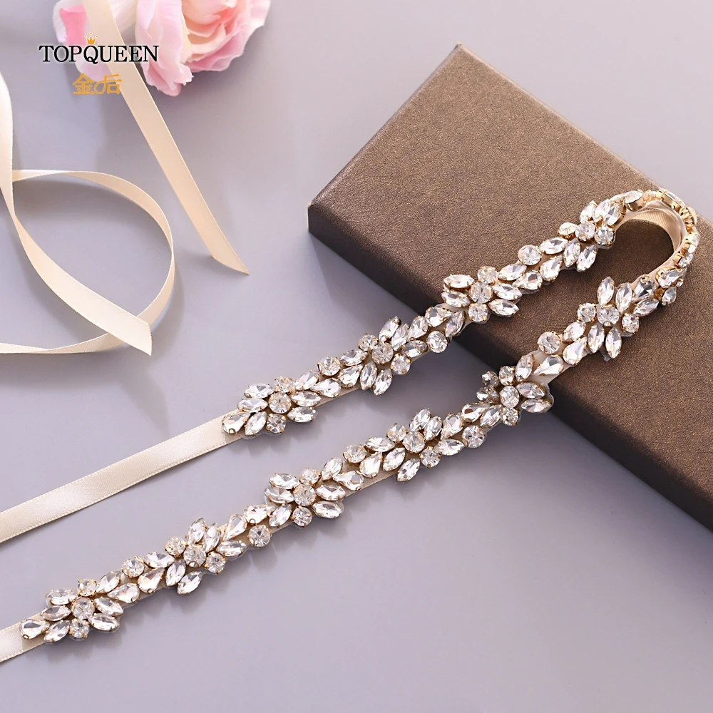 TOPQUEEN S437 G свадебный пояс со стразами стразы для невесты золотой свадьбы