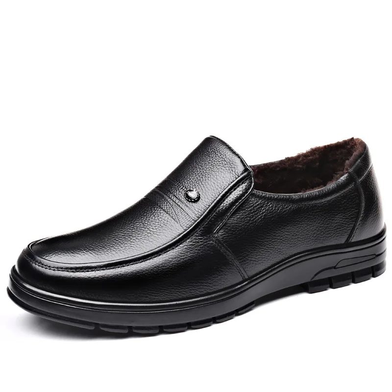 

Fashion Fall Winter Mens Dress Shoes with Fur 2021 Slip on Decent Warm Office Shoes Men Formal Business Driving Shoes Leather