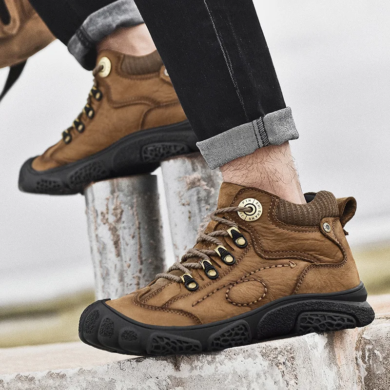 

Golden Sapling Winter Boots Men Genuine Leather Warm Plush Casual Footwear Fashion Tooling Shoes Retro Handmade Men's Ankle Boot