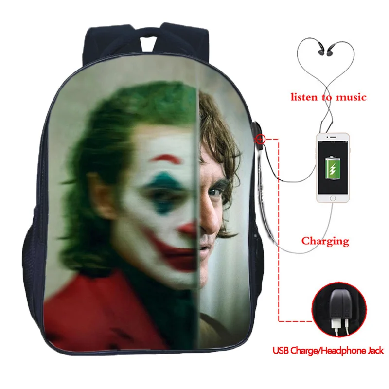 16 Inch High Quality Joker USB Charge School Bags Students School Rucksack Boys Girls USB Charging Joker Travel Backpack Gifts