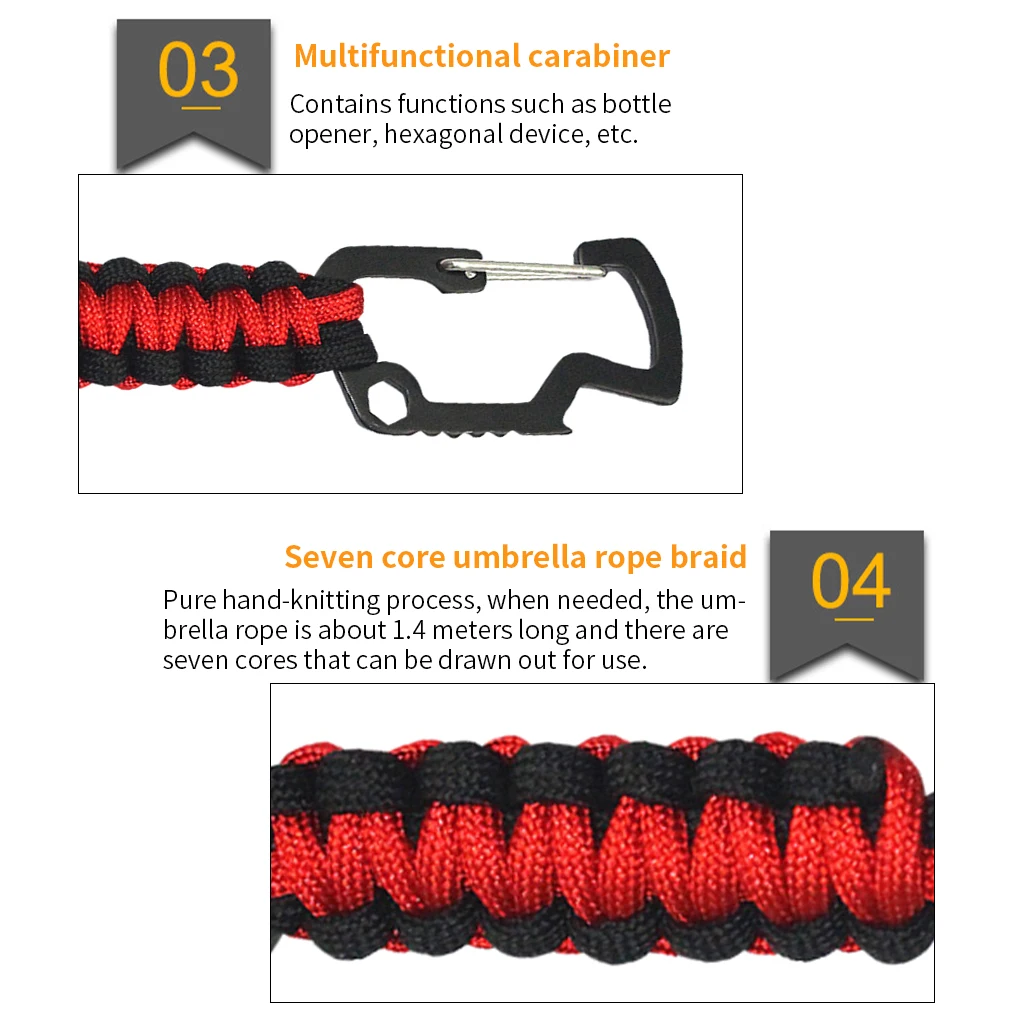 

Outdoor Keychain Ring Stainless Steel Camping Carabiner Military Camping Survival Kit Paracord Cord Rope Emergency Knot Tools