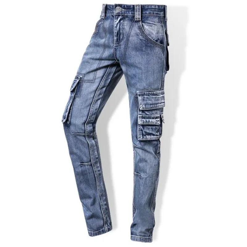Multi-pocket jeans men's cargo outdoor casual jeans men's straight leg pants