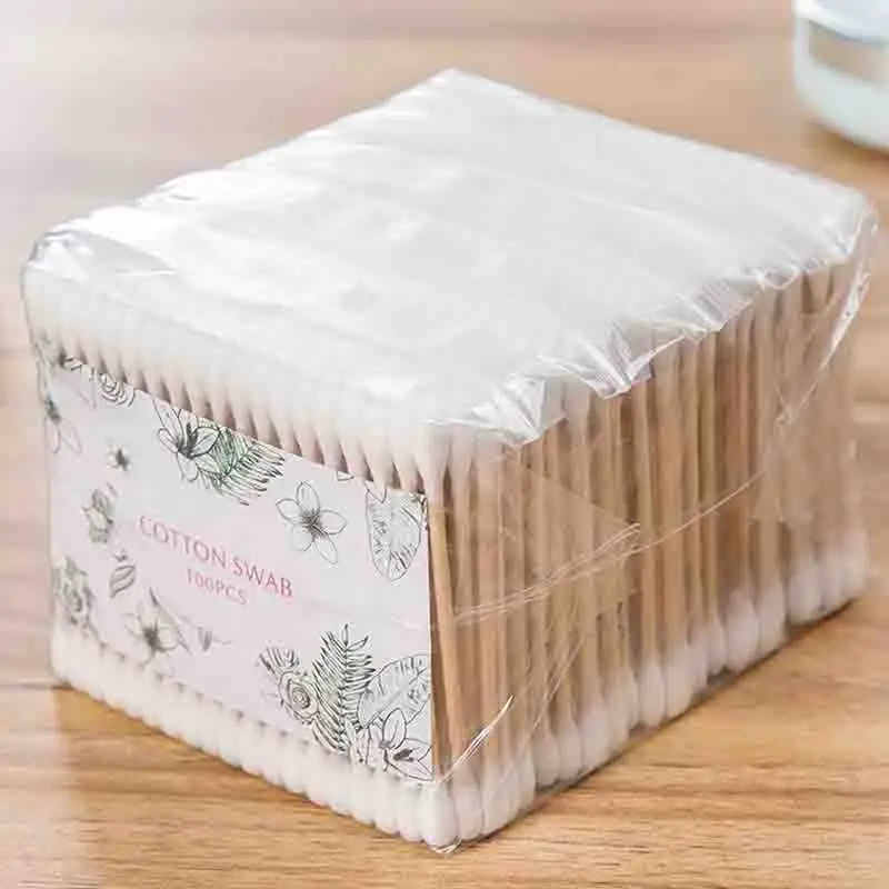 

100 PCS Sterile Double Head Cotton Swabs Disposable Health Care Wood Sticks Applicator Ear Cleaner