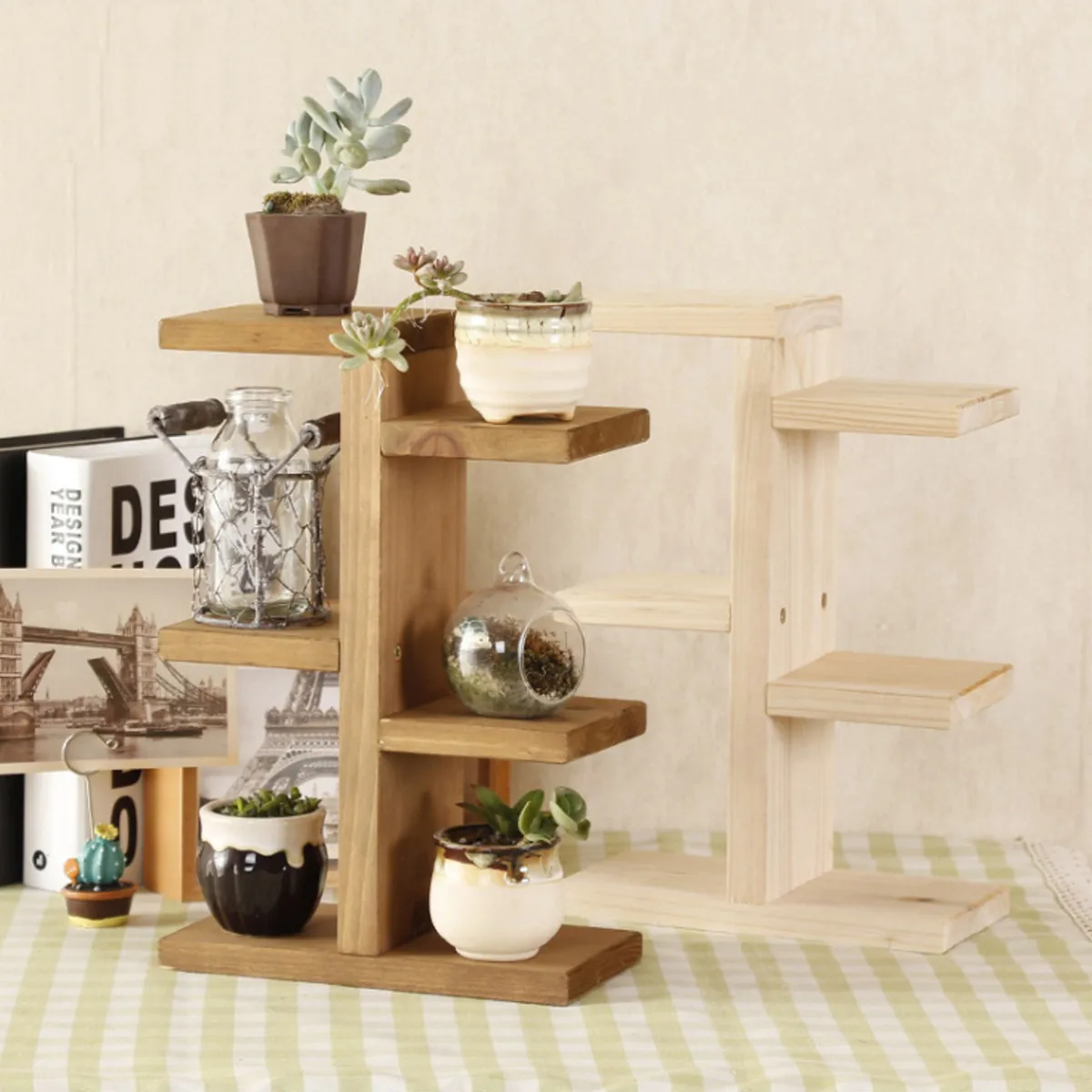 

5 Tier Wooden Pot Tray Storage Rack Holder Plant Planter Plant Flower Shelf Wood Display Stand Office Home Decor