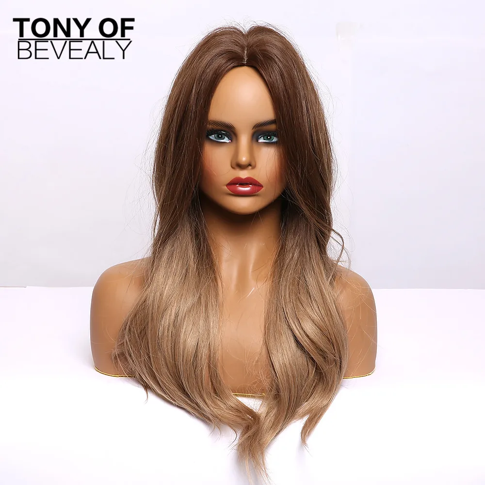 Длинные волнистые коричневые синтетические парики Омбре натуральные волосы для