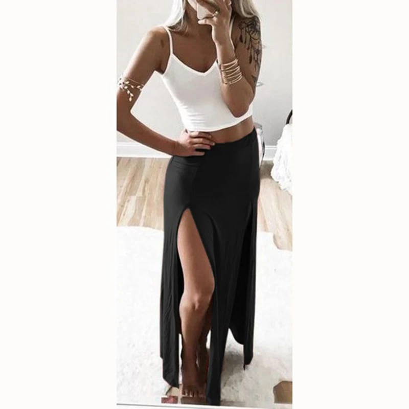 

2021 Summer Autumn Women Long Skirts Ankle Length Sexy High Split Skirt Female Long Straight Skirt Saias Women's Skirt