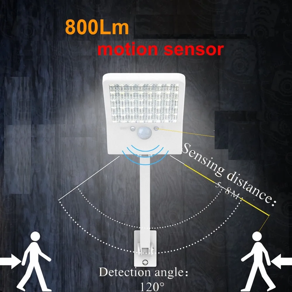 48 LED 800 лм Солнечная лампа Открытый датчик движения Высокоэффективная панель IP66 Luz
