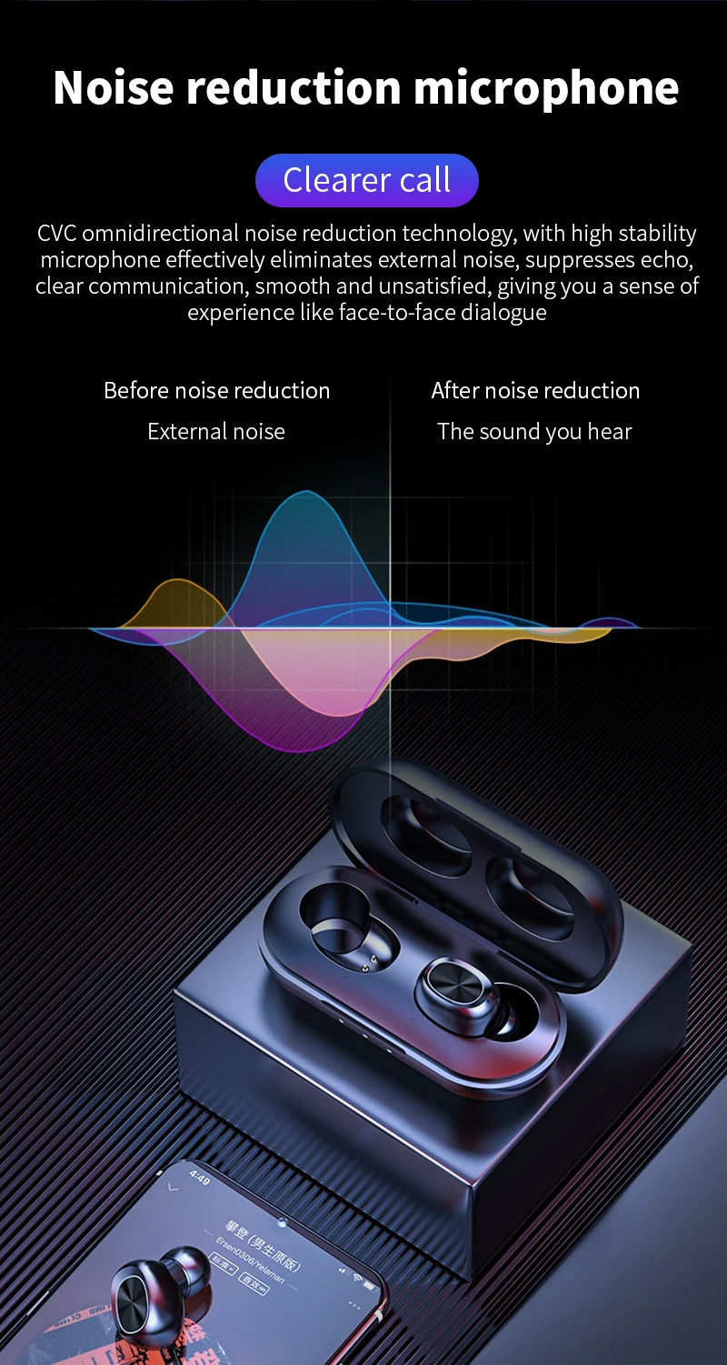 Сенсорные спортивные беспроводные наушники, 3D стерео Bluetooth наушники, мини водонепроницаемые наушники с шумоподавлением, наушники с зарядным устройством
