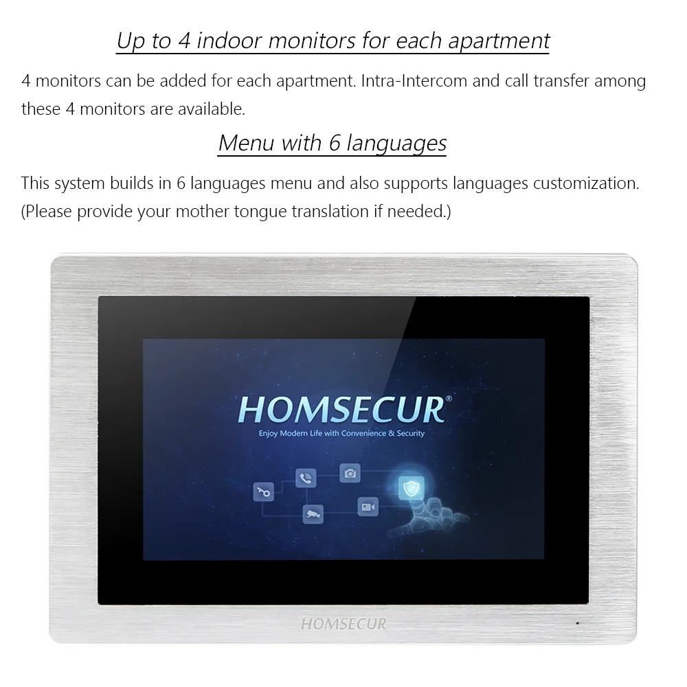 HOMSECUR 7 дюймовый видеодомофон для входной двери с голосовым сообщением 2 квартир