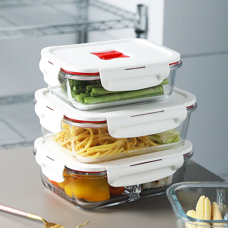 Прозрачная стеклянная уплотнительная коробка Crisper большой емкости с крышкой