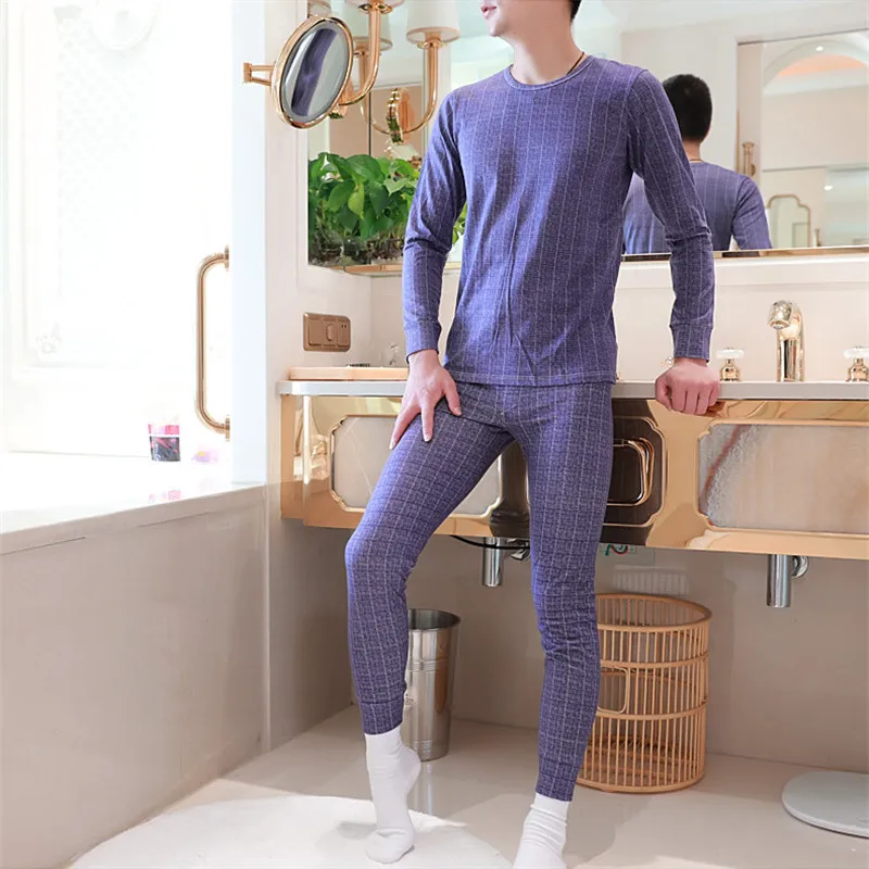 New WJ men's  long johns set cotton male legging autumn and winter thermal underwear plaid Long Johns fashion