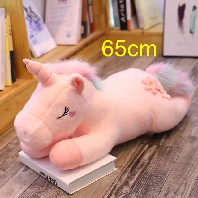 65cm lying pink 100 см, большой размер, Kawaii, единорог, плюшевые игрушки, 3 вида стилей, чучело, единорог, лошадка с куклой, подушка, мягкие детские подарки, домашний декор - Цвет: 65cm lying pink