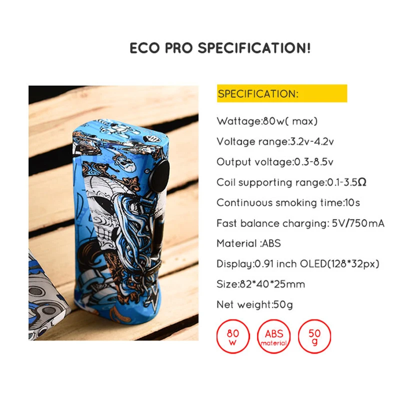 Боксмод Vapor Storm ECO Pro 80 Вт VW TC OLED дисплей ABS граффити 510 электронная сигарета вейп