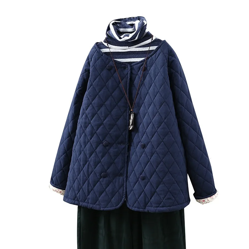 Художественная ретро хлопковая льняная короткая стеганая одежда женская зимняя