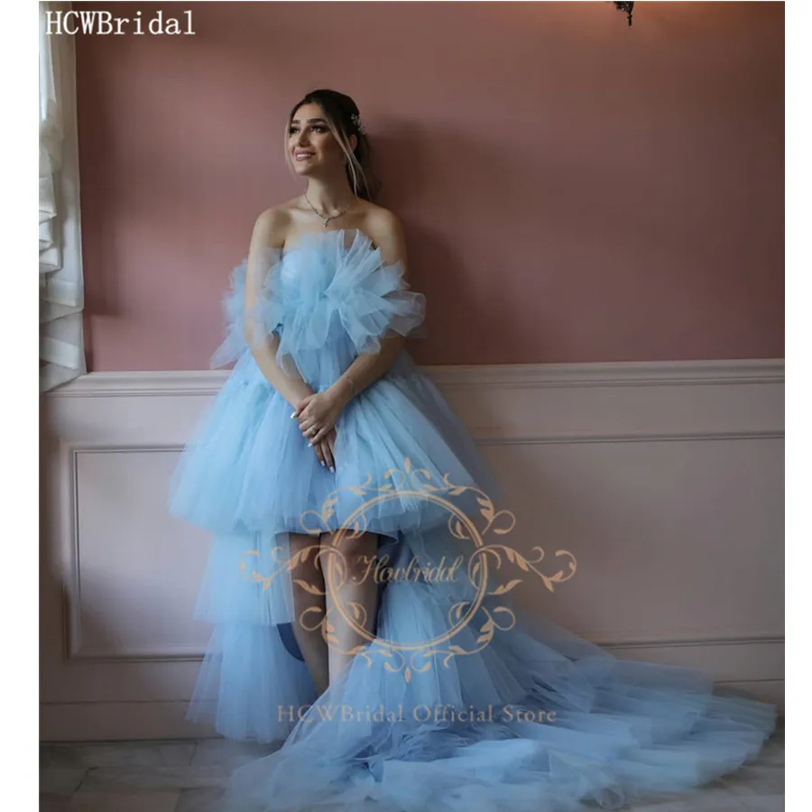 Tiered Tulle High Low Pregnant Women Evening Dress Strapless Corset Back Plus Size Prom Gowns Long Dresses For Photoshoot | Свадьбы и