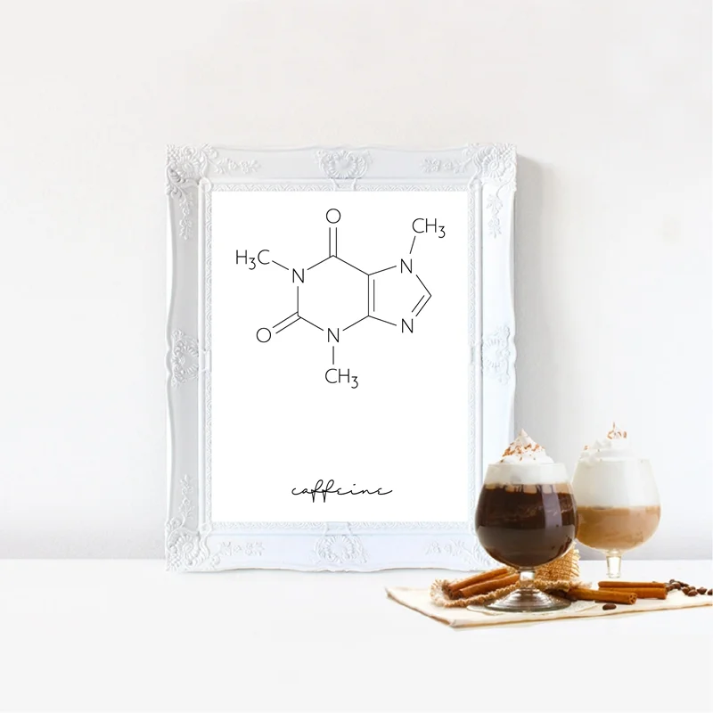 Настенная картина на холсте молекула кофеина кофе химия плакат печать