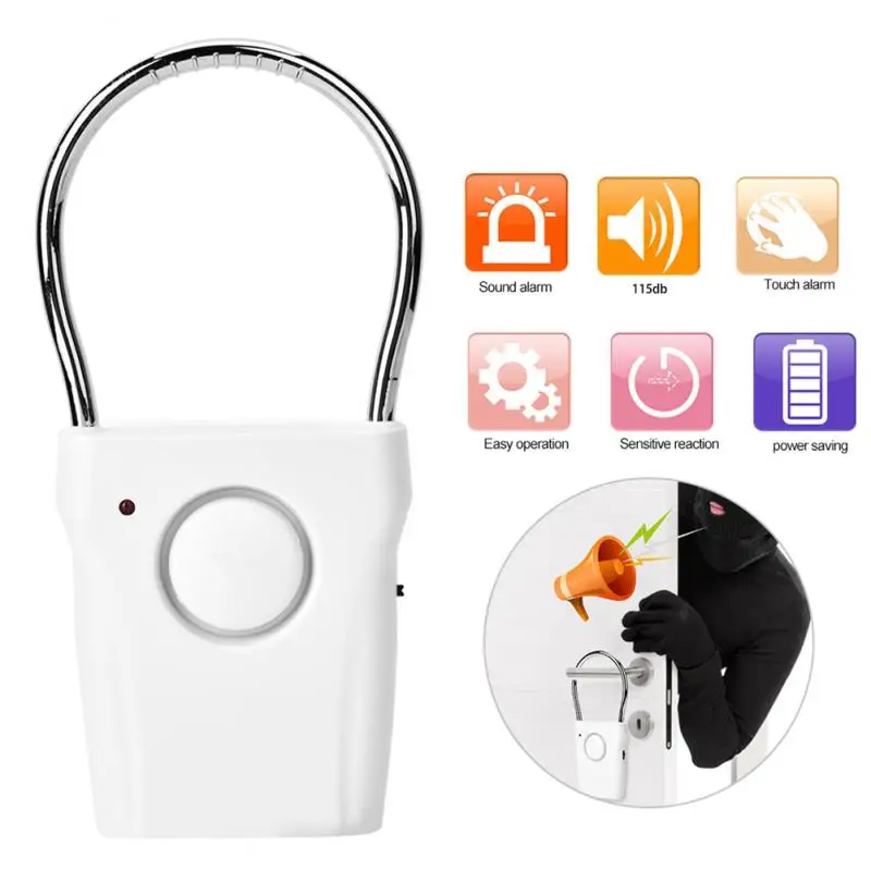 

115dB Touch Sensor Door Handle Alarm Home Security Anti-theft Vibration Alarm Detector Burglar Alert System