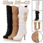 Женские Плиссированные ботинки на высоком каблуке, элегантные белые ботинки с бантом и металлическим декором в виде листьев, осенне-зимняя женская обувь, 2022