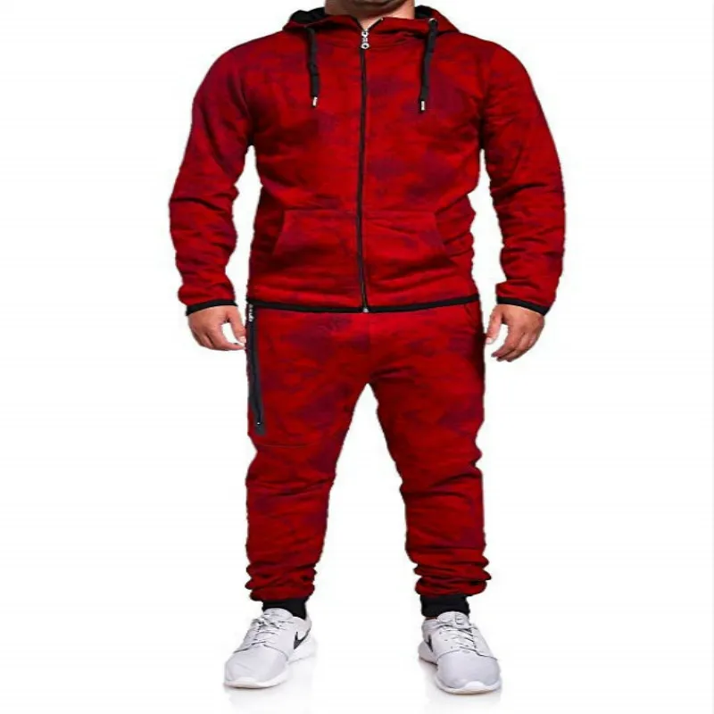 

2020 New Men's Camouflage Autumn Running Casual Jogger Tracksuit Sweatshirt Sports Set Gym Zipper Slim Fit Sport Suit Two Piece