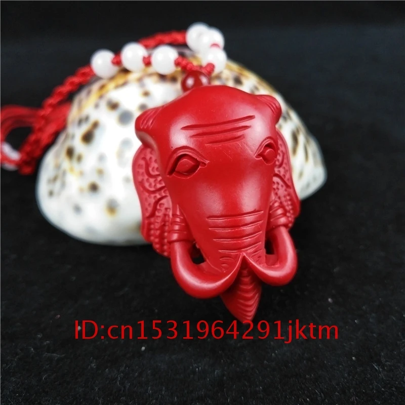 

Chinese Gifts Hand Charm Amulet Pendant Natural Woman Fashion Jewellery Elephant Animal Carved Red Cinnabar Necklace Organic Men