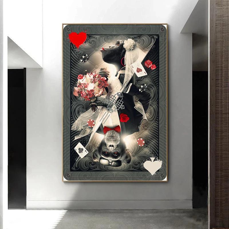 

Настенная картина с изображением обезьяны, животных, игральных карт