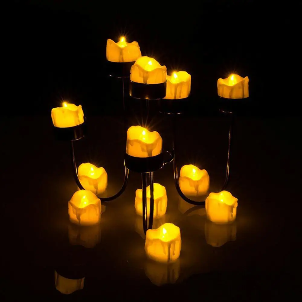 Беспламенные светодиодные Чайные свечи 12 шт. янтарно желтые мерцающие