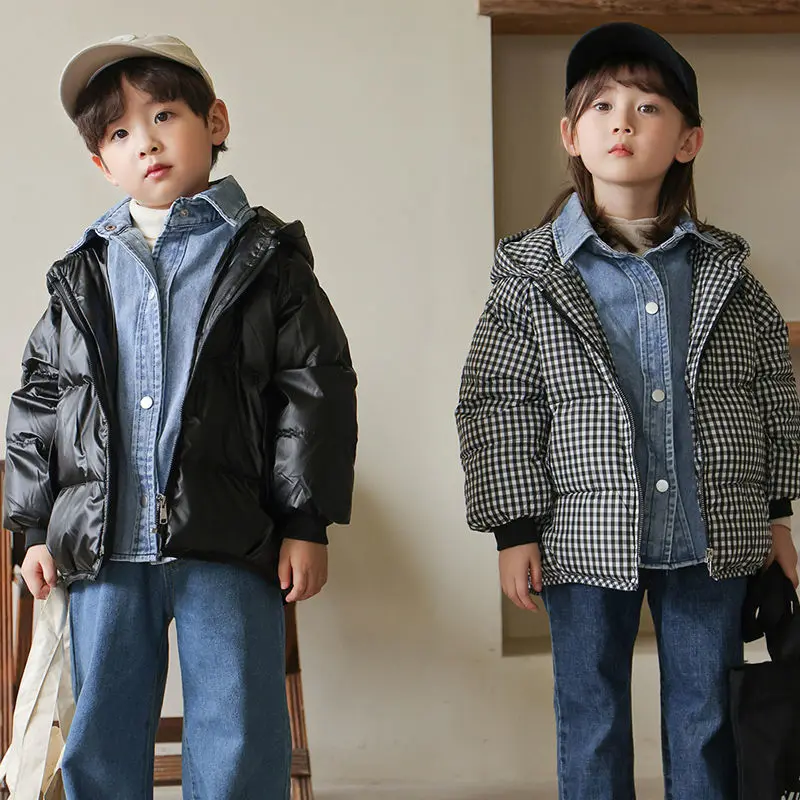 

Новинка 2021, Детский пуховик, короткая куртка из двух частей с имитацией белого утиного пуха для мальчиков и девочек, куртка с капюшоном