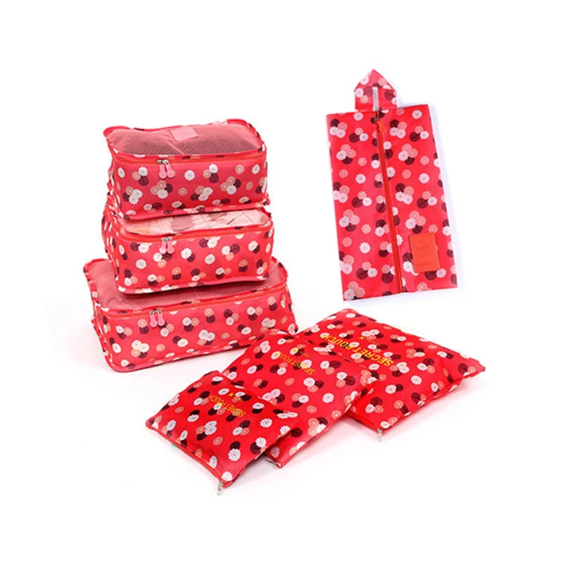 7pcs red flowers 7 шт./компл. дорожная сумка для багажа чемодан одежда сумка для хранения косметики упаковка куб Организатор багаж дорожная сумка для путешествий аксессуары - Цвет: 7pcs red flowers