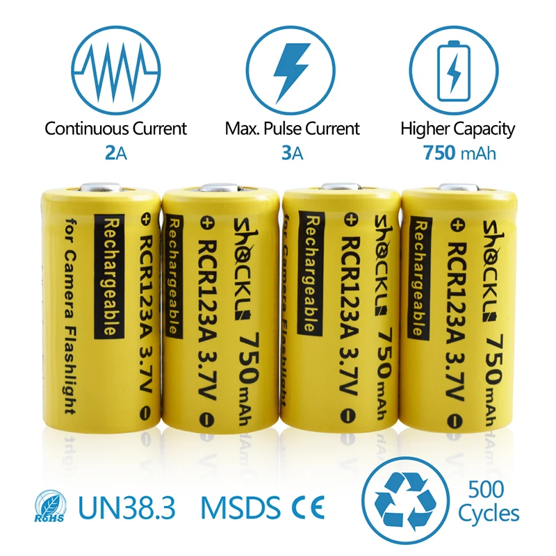 Shockli RCR 123 16340 750mAh 3,7 V литий-ионная аккумуляторная батарея литиевые батареи для Arlo HD камеры, фонарики, лазерная ручка