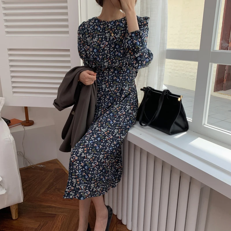 

Alien Kitty Elegance Printed Streetwear Sweet OL Hot Chic 2021 Florals Fashion Gentle Femme All Match Long Dresses Vestidos