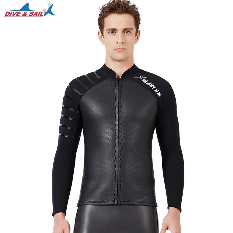3mm Neoprene Warm Swimsuit Men's Split Wetsuit Long-sleeved Top Ladies Swimming Surfing Snorkeling Light Leather Jacket