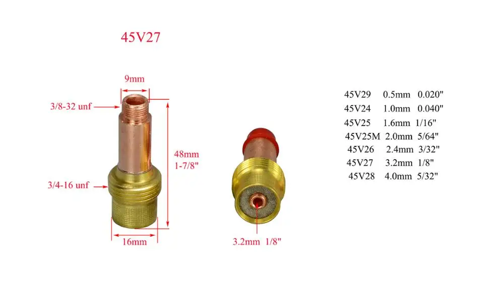 45V27 3 2 мм TIG газовые линзы цанги корпус подходит для DB SR WP 17 18 26 Сварочная горелка 2PK