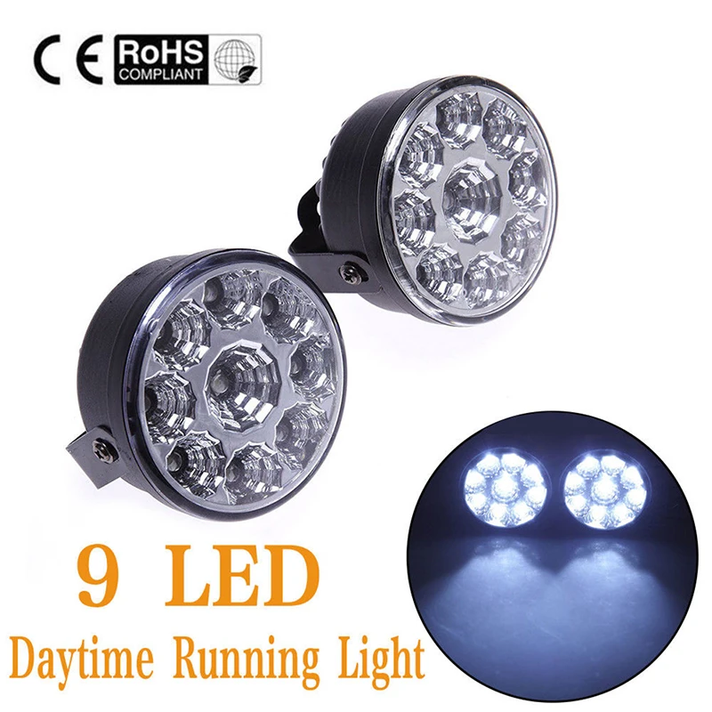 

2Pcs/lot 9LED DRL Round Car Fog Lamp Driving Daytime Running Lights Head Light White