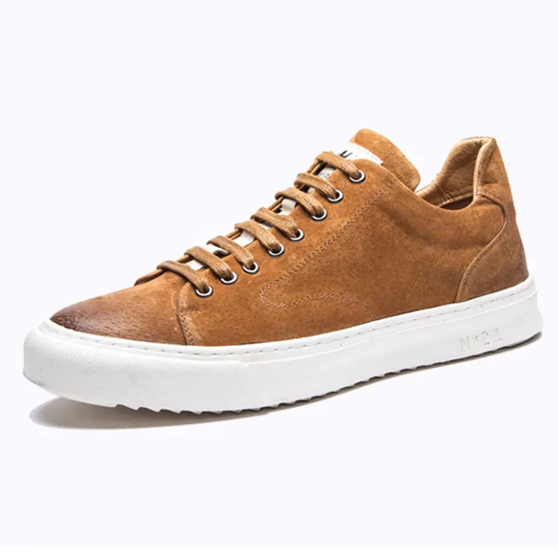 

Suede Leather Designer Vintage Sneakers Men British Style Low Top Casual Flat Shoes Lace Up wild casual tide shoes G14-19
