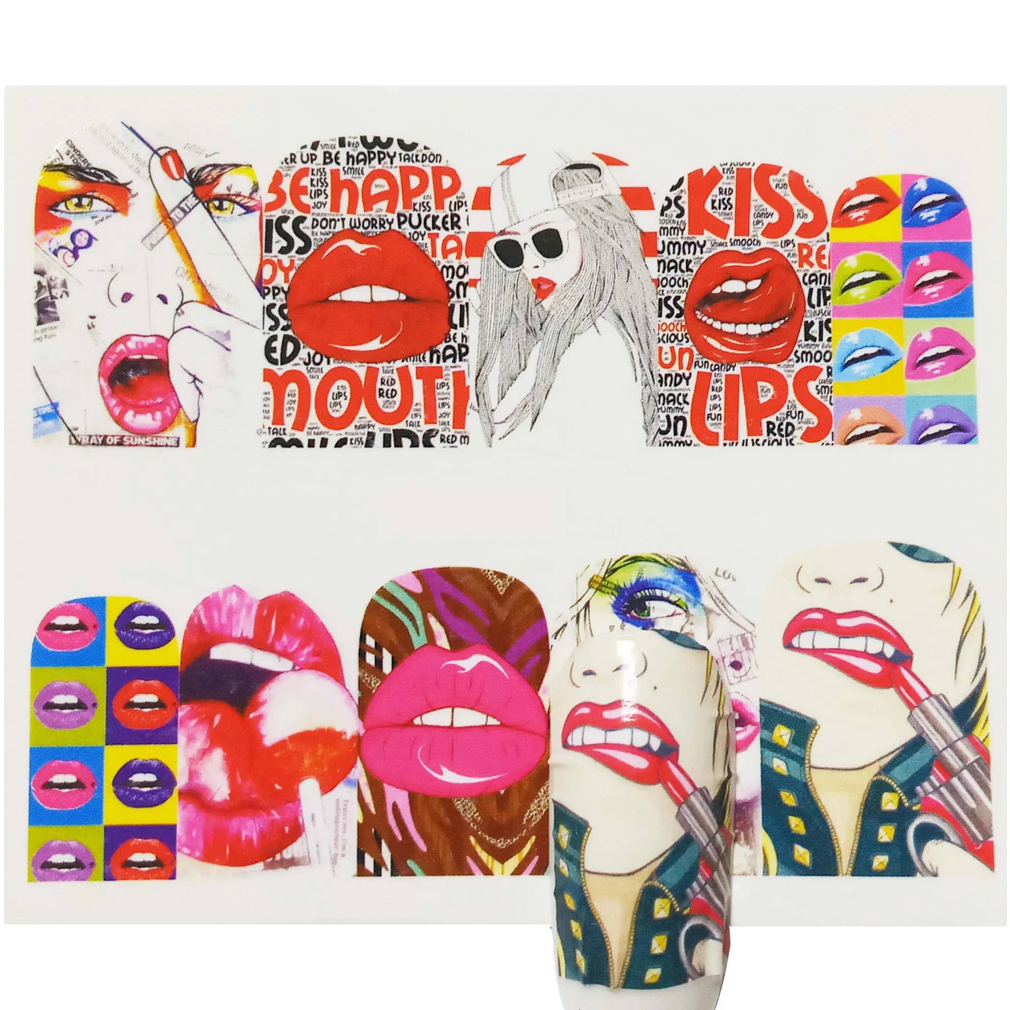 

C09 Nail Sticker Ashionable Nail Decorations Art Tips Lips Water Transfers for Ladies Decals nail art tools