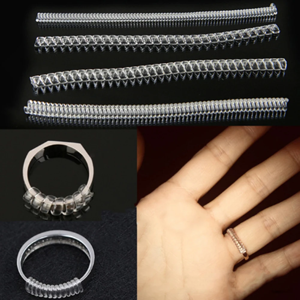 

4pcs Adjustable Ring Tightener Resizing Tools Transparent Ring Spiral Based Ring Size Adjuster Jewelry Accessories
